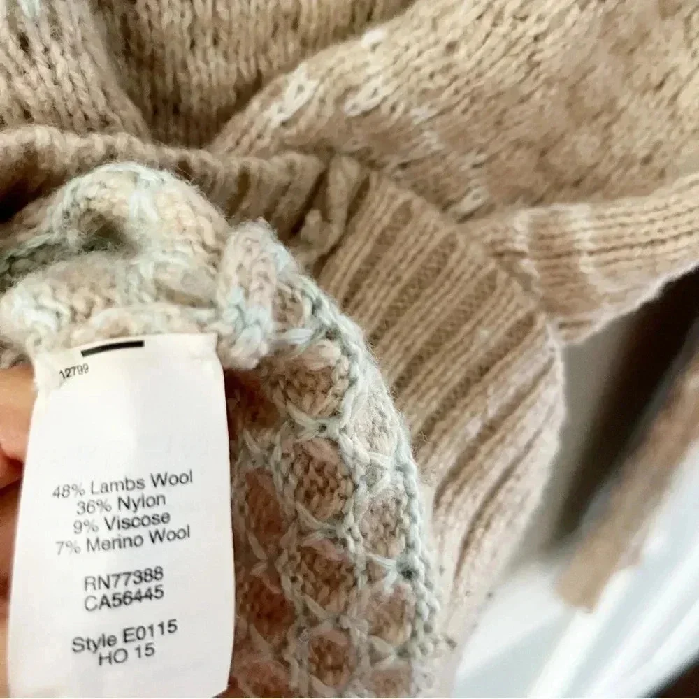 J. Crew Striped Lambswool Neutral Honeycomb-Stitch Sweater Size XS